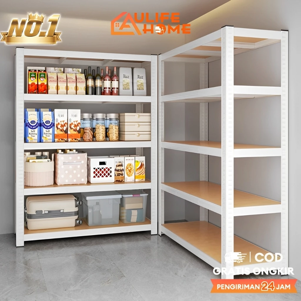 Rak 5 Susun Serbaguna Rak Besi Siku Rak Dapur Murah Rak Gudang penyimpanan yang dapat disesuaikan