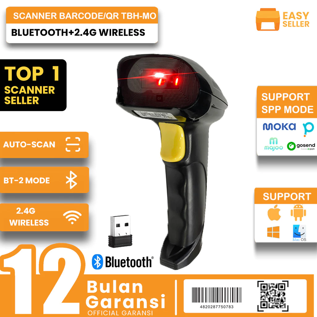 Barcode Scanner 1D 2D AutoScan Support Scanner Kabel Wireless Bluetooth Cocok Untuk Keperluan Kasir Scan Barcode Produk Resi Marketplace