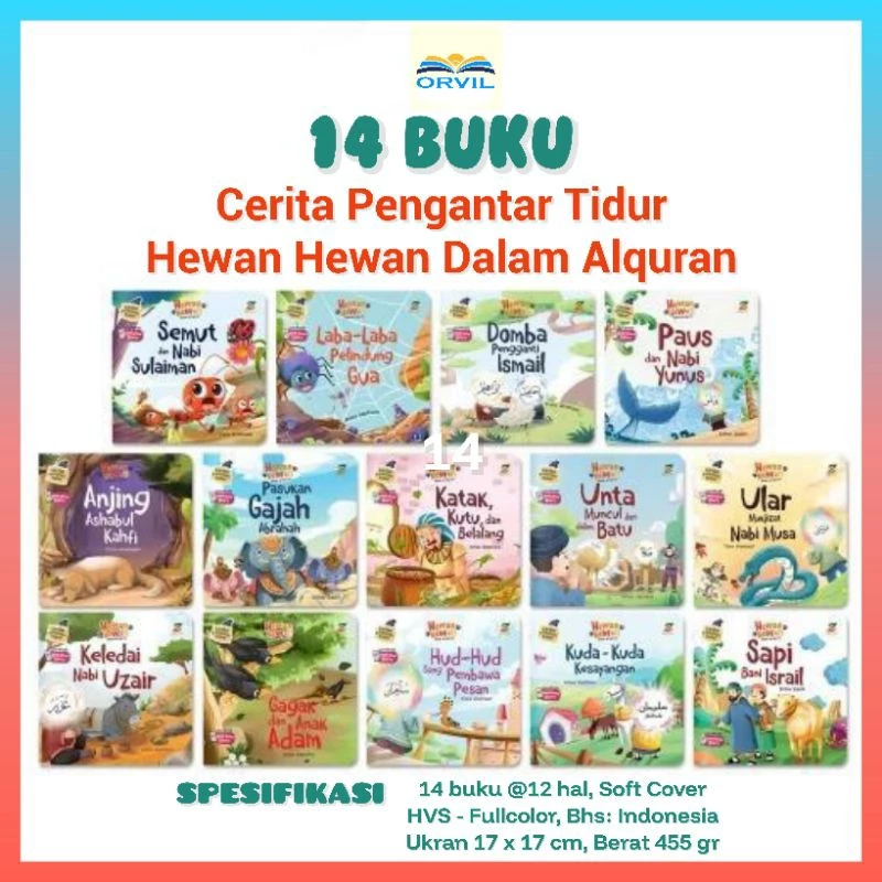 Paket Isi 14 Buku Anak Cerita Pengantar Tidur Hewan Hewan Dalam Al Qur'an Ziyadbooks